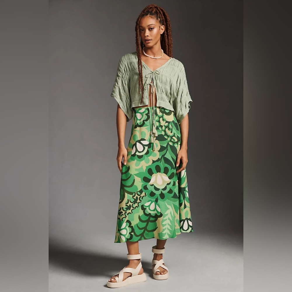 FARM Rio Satin Slip Midi Skirt NWT Size Small